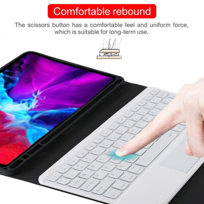 TG11BCS เคสแท็บเล็ตหนังไมโครไฟเบอร์คีย์บอร์ด Bluetooth สีขาวแบบถอดได้สำหรับ iPad Pro 11 นิ้ว (2020) พร้อมไฟแบ็คไลท์และทัชแพดและช่องเสียบปากกาและที่วาง, White Keyboard