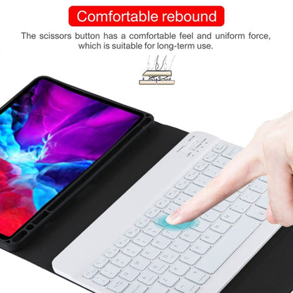TG11BS เคสแท็บเล็ตหนังไมโครไฟเบอร์คีย์บอร์ด Bluetooth สีขาวที่ถอดออกได้สำหรับ iPad Pro 11 นิ้ว (2020) พร้อมแสงไฟและช่องเสียบปากกาและที่วาง, White Keyboard