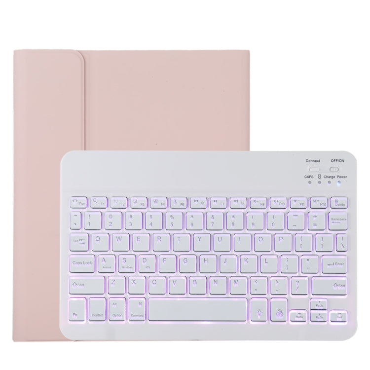 TG11BS เคสแท็บเล็ตหนังไมโครไฟเบอร์คีย์บอร์ด Bluetooth สีขาวที่ถอดออกได้สำหรับ iPad Pro 11 นิ้ว (2020) พร้อมแสงไฟและช่องเสียบปากกาและที่วาง, White Keyboard