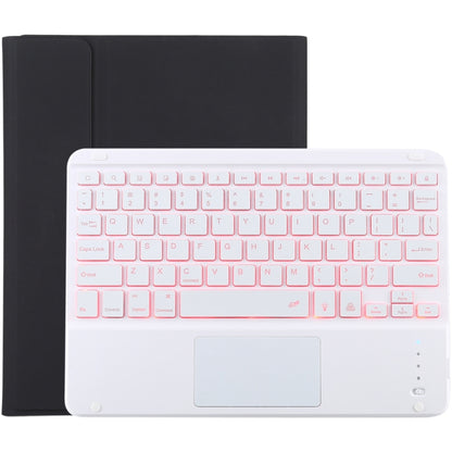 TG-102BCS แป้นพิมพ์สีขาว Bluetooth ที่ถอดออกได้ + เคสแท็บเล็ตหนังไมโครไฟเบอร์สำหรับ iPad 10.2 นิ้ว / iPad Air (2019) พร้อมทัชแพดและแบ็คไลท์และช่องเสียบปากกาและที่วาง, White Keyboard