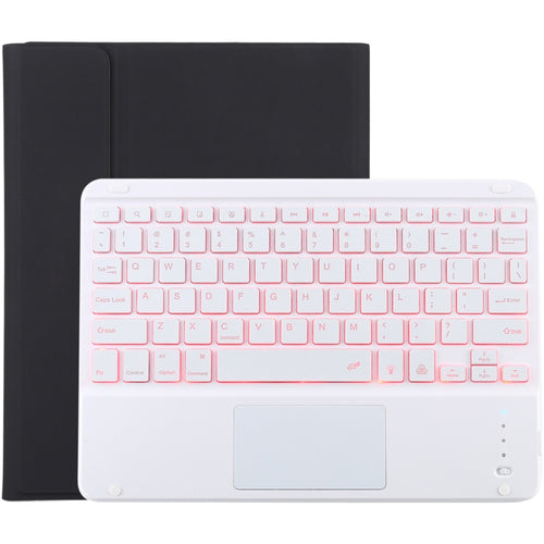 TG-102BCS แป้นพิมพ์สีขาว Bluetooth ที่ถอดออกได้ + เคสแท็บเล็ตหนังไมโครไฟเบอร์สำหรับ iPad 10.2 นิ้ว / iPad Air (2019) พร้อมทัชแพดและแบ็คไลท์และช่องเสียบปากกาและที่วาง, White Keyboard