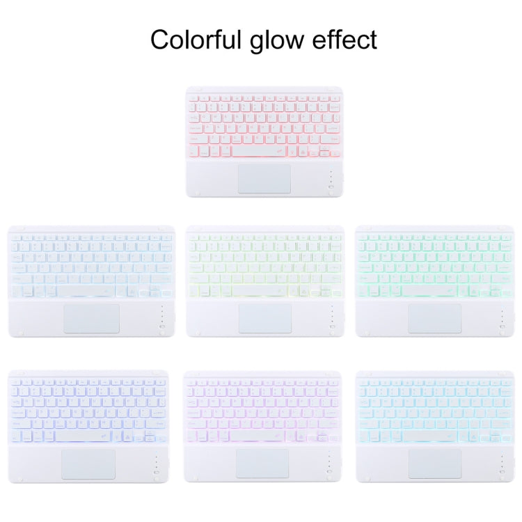 TG-102BCS แป้นพิมพ์สีขาว Bluetooth ที่ถอดออกได้ + เคสแท็บเล็ตหนังไมโครไฟเบอร์สำหรับ iPad 10.2 นิ้ว / iPad Air (2019) พร้อมทัชแพดและแบ็คไลท์และช่องเสียบปากกาและที่วาง, White Keyboard