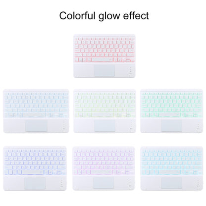TG-102BCS แป้นพิมพ์สีขาว Bluetooth ที่ถอดออกได้ + เคสแท็บเล็ตหนังไมโครไฟเบอร์สำหรับ iPad 10.2 นิ้ว / iPad Air (2019) พร้อมทัชแพดและแบ็คไลท์และช่องเสียบปากกาและที่วาง, White Keyboard