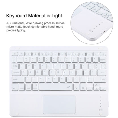 TG-102BCS แป้นพิมพ์สีขาว Bluetooth ที่ถอดออกได้ + เคสแท็บเล็ตหนังไมโครไฟเบอร์สำหรับ iPad 10.2 นิ้ว / iPad Air (2019) พร้อมทัชแพดและแบ็คไลท์และช่องเสียบปากกาและที่วาง, White Keyboard