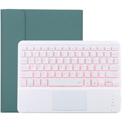 TG-102BCS แป้นพิมพ์สีขาว Bluetooth ที่ถอดออกได้ + เคสแท็บเล็ตหนังไมโครไฟเบอร์สำหรับ iPad 10.2 นิ้ว / iPad Air (2019) พร้อมทัชแพดและแบ็คไลท์และช่องเสียบปากกาและที่วาง, White Keyboard