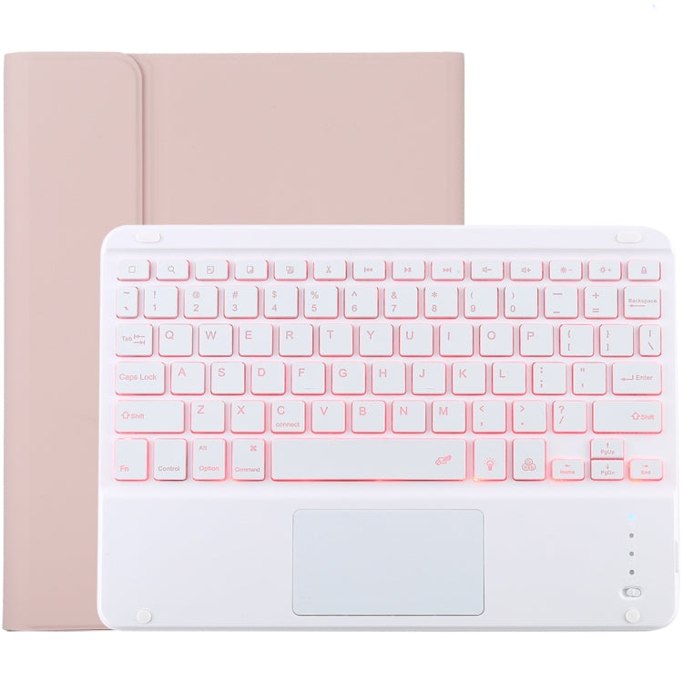 TG-102BCS แป้นพิมพ์สีขาว Bluetooth ที่ถอดออกได้ + เคสแท็บเล็ตหนังไมโครไฟเบอร์สำหรับ iPad 10.2 นิ้ว / iPad Air (2019) พร้อมทัชแพดและแบ็คไลท์และช่องเสียบปากกาและที่วาง, White Keyboard
