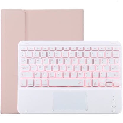 TG-102BCS แป้นพิมพ์สีขาว Bluetooth ที่ถอดออกได้ + เคสแท็บเล็ตหนังไมโครไฟเบอร์สำหรับ iPad 10.2 นิ้ว / iPad Air (2019) พร้อมทัชแพดและแบ็คไลท์และช่องเสียบปากกาและที่วาง, White Keyboard