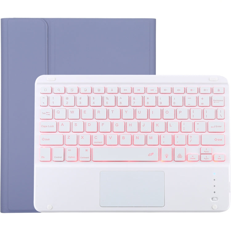 TG-102BCS แป้นพิมพ์สีขาว Bluetooth ที่ถอดออกได้ + เคสแท็บเล็ตหนังไมโครไฟเบอร์สำหรับ iPad 10.2 นิ้ว / iPad Air (2019) พร้อมทัชแพดและแบ็คไลท์และช่องเสียบปากกาและที่วาง, White Keyboard
