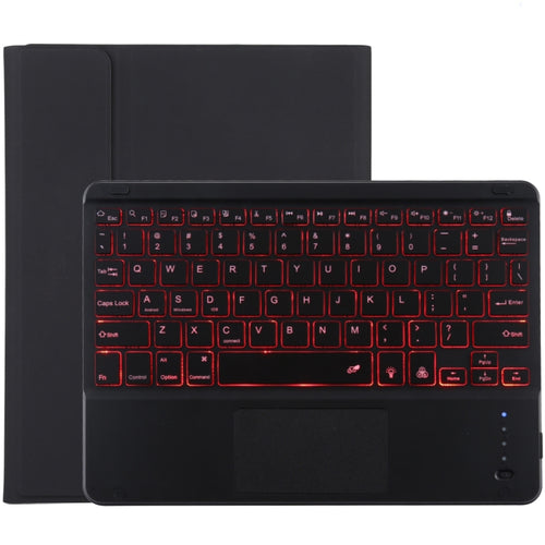 TG-102BCS แป้นพิมพ์ Bluetooth สีดำแบบถอดได้ + เคสแท็บเล็ตหนังไมโครไฟเบอร์สำหรับ iPad 10.2 นิ้ว / iPad Air (2019) พร้อมทัชแพดและแบ็คไลท์และช่องเสียบปากกาและที่วาง, Black Keyboard