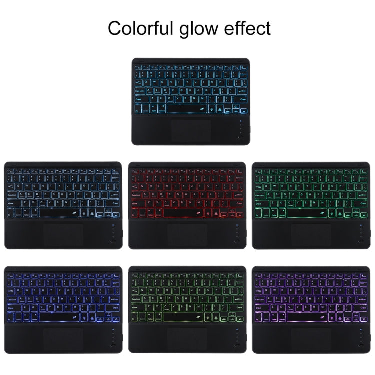 TG-102BCS แป้นพิมพ์ Bluetooth สีดำแบบถอดได้ + เคสแท็บเล็ตหนังไมโครไฟเบอร์สำหรับ iPad 10.2 นิ้ว / iPad Air (2019) พร้อมทัชแพดและแบ็คไลท์และช่องเสียบปากกาและที่วาง, Black Keyboard