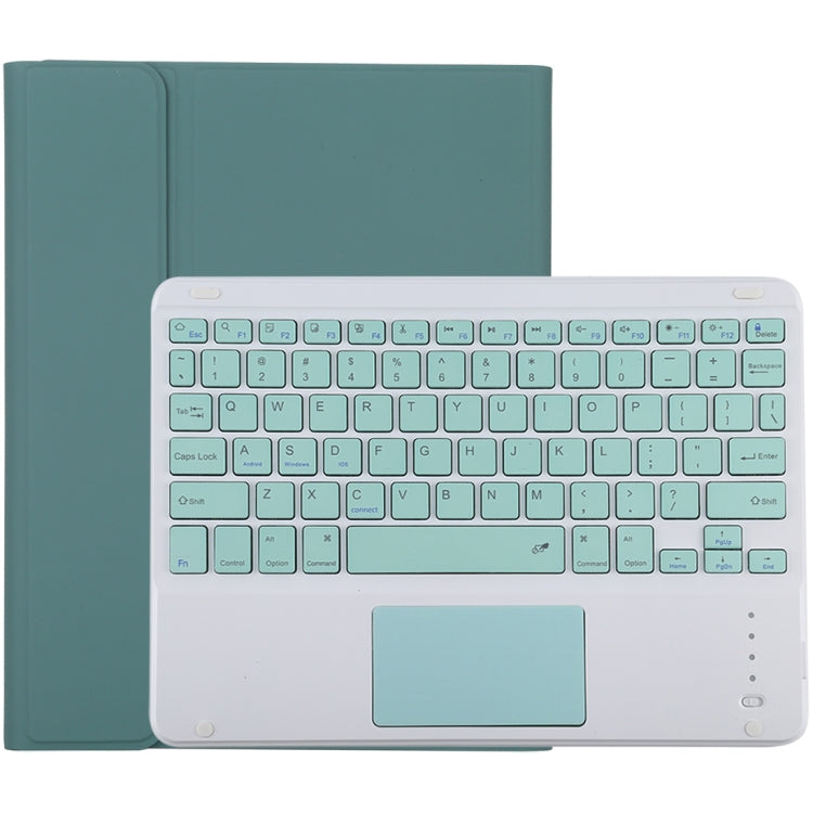 TG-102BC แป้นพิมพ์ Bluetooth สีเขียวที่ถอดออกได้ + เคสแท็บเล็ตหนังไมโครไฟเบอร์สำหรับ iPad 10.2 นิ้ว / iPad Air (2019) พร้อมทัชแพดและช่องเสียบปากกาและที่วาง, Green Keyboard