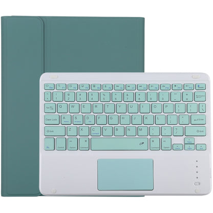 TG-102BC แป้นพิมพ์ Bluetooth สีเขียวที่ถอดออกได้ + เคสแท็บเล็ตหนังไมโครไฟเบอร์สำหรับ iPad 10.2 นิ้ว / iPad Air (2019) พร้อมทัชแพดและช่องเสียบปากกาและที่วาง, Green Keyboard