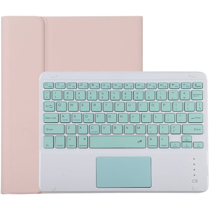 TG-102BC แป้นพิมพ์ Bluetooth สีเขียวที่ถอดออกได้ + เคสแท็บเล็ตหนังไมโครไฟเบอร์สำหรับ iPad 10.2 นิ้ว / iPad Air (2019) พร้อมทัชแพดและช่องเสียบปากกาและที่วาง, Green Keyboard