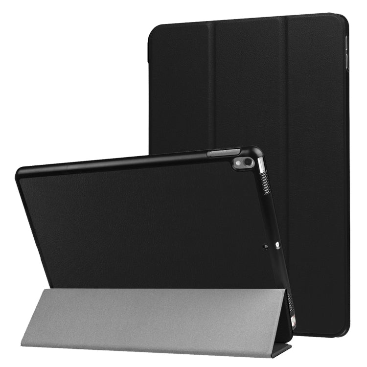 สำหรับ iPad Pro 10.5 นิ้ว PU Litchi Texture เคสอัจฉริยะ 3 พับแบบใสฝาหลังพร้อมตัวยึด