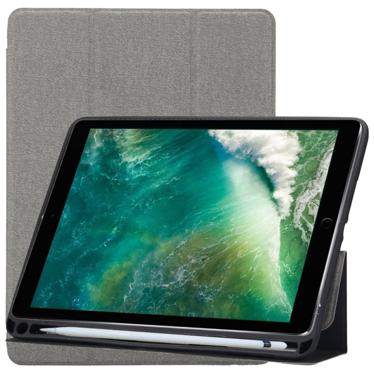 ซองหนังพลิกแนวนอนลายพื้นผิวผ้าสำหรับ iPad Pro 10.5 นิ้ว พร้อมที่วางสามพับและช่องใส่ปากกา, For iPad Pro 10.5, For  iPad Pro 10.5