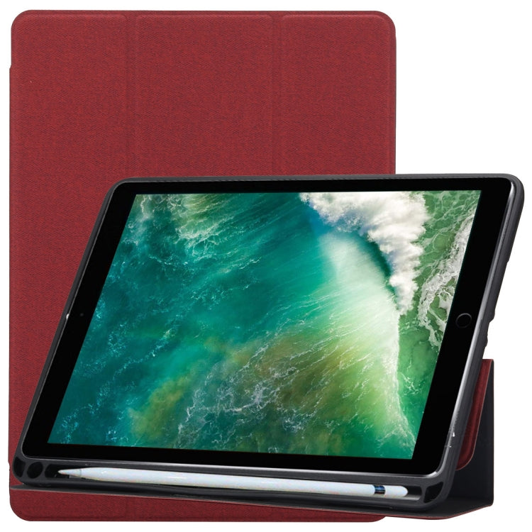 ซองหนังพลิกแนวนอนลายพื้นผิวผ้าสำหรับ iPad Pro 10.5 นิ้ว พร้อมที่วางสามพับและช่องใส่ปากกา, For iPad Pro 10.5, For  iPad Pro 10.5