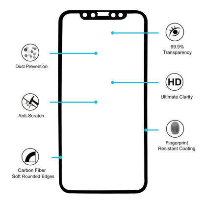 สำหรับ iPhone X 0.26mm 9H ความแข็งพื้นผิว 3D ป้องกันการระเบิดแบบเต็มหน้าจอคาร์บอนไฟเบอร์ขอบนุ่มฟิล์มกระจกนิรภัย, For X(Carbon Fiber)