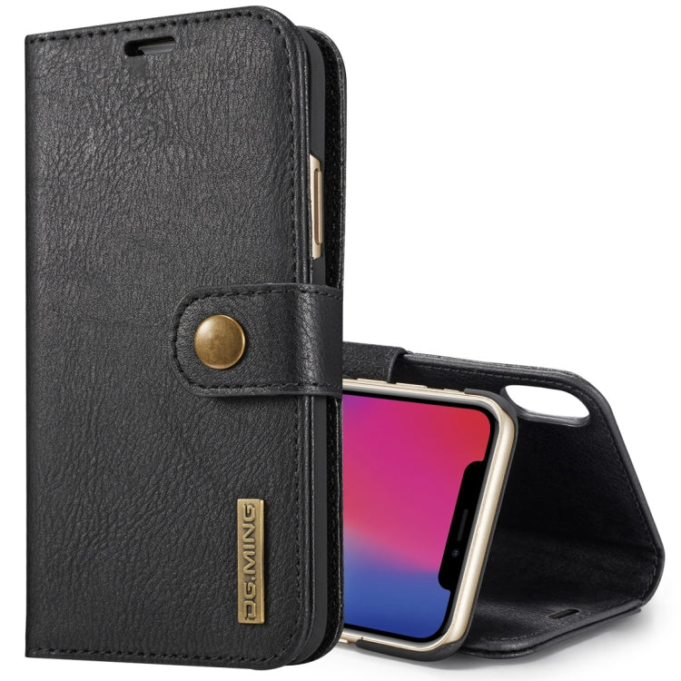 สำหรับ iPhone X / XS DG.MING พื้นผิวม้าบ้าพลิกแนวนอนเคสแม่เหล็กที่ถอดออกได้พร้อมตัวยึดและช่องเสียบการ์ดและกระเป๋าสตางค์, iPhone  X, For  X, iPhone X