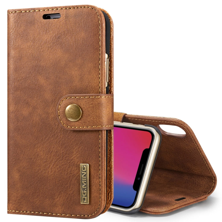 สำหรับ iPhone X / XS DG.MING พื้นผิวม้าบ้าพลิกแนวนอนเคสแม่เหล็กที่ถอดออกได้พร้อมตัวยึดและช่องเสียบการ์ดและกระเป๋าสตางค์, iPhone  X, For  X, iPhone X