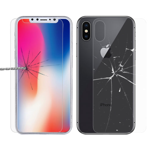 สำหรับ iPhone X 9H ความแข็งพื้นผิว 2.5D กระจกนิรภัยใสด้านหน้า + ตัวป้องกันหน้าจอด้านหลัง