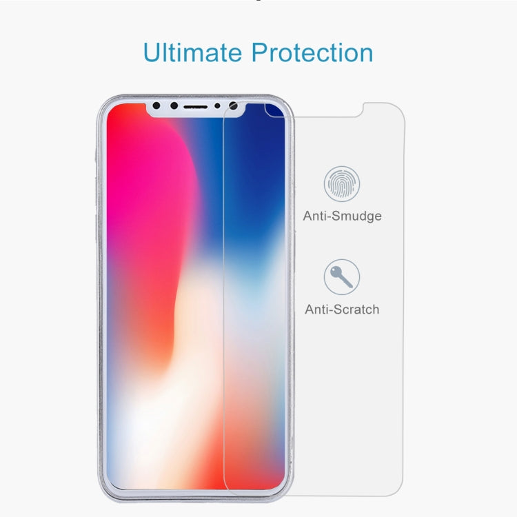 สำหรับ iPhone X 9H ความแข็งพื้นผิว 2.5D กระจกนิรภัยใสด้านหน้า + ตัวป้องกันหน้าจอด้านหลัง