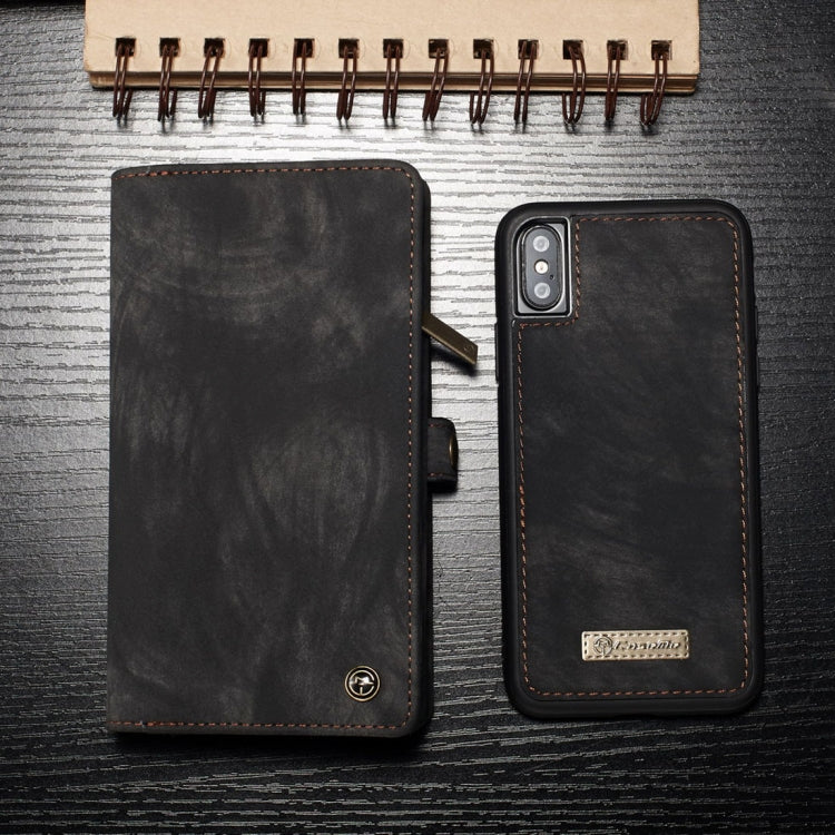 สำหรับ iPhone X / XS CaseMe-008 TPU + PC การดูดซับแม่เหล็กที่ถอดออกได้ปกหลังซองหนังพลิกแนวนอนพร้อมตัวยึดและช่องเสียบการ์ดและกระเป๋าสตางค์ซิปและกรอบรูป