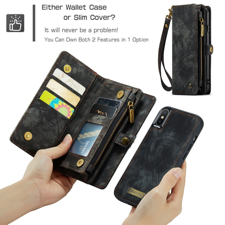 สำหรับ iPhone X / XS CaseMe-008 TPU + PC การดูดซับแม่เหล็กที่ถอดออกได้ปกหลังซองหนังพลิกแนวนอนพร้อมตัวยึดและช่องเสียบการ์ดและกระเป๋าสตางค์ซิปและกรอบรูป