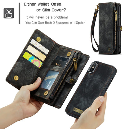 สำหรับ iPhone X / XS CaseMe-008 TPU + PC การดูดซับแม่เหล็กที่ถอดออกได้ปกหลังซองหนังพลิกแนวนอนพร้อมตัวยึดและช่องเสียบการ์ดและกระเป๋าสตางค์ซิปและกรอบรูป