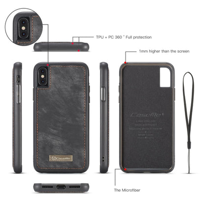 สำหรับ iPhone X / XS CaseMe-008 TPU + PC การดูดซับแม่เหล็กที่ถอดออกได้ปกหลังซองหนังพลิกแนวนอนพร้อมตัวยึดและช่องเสียบการ์ดและกระเป๋าสตางค์ซิปและกรอบรูป
