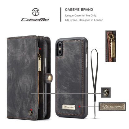 สำหรับ iPhone X / XS CaseMe-008 TPU + PC การดูดซับแม่เหล็กที่ถอดออกได้ปกหลังซองหนังพลิกแนวนอนพร้อมตัวยึดและช่องเสียบการ์ดและกระเป๋าสตางค์ซิปและกรอบรูป