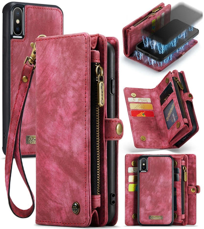 สำหรับ iPhone X / XS CaseMe-008 TPU + PC การดูดซับแม่เหล็กที่ถอดออกได้ปกหลังซองหนังพลิกแนวนอนพร้อมตัวยึดและช่องเสียบการ์ดและกระเป๋าสตางค์ซิปและกรอบรูป