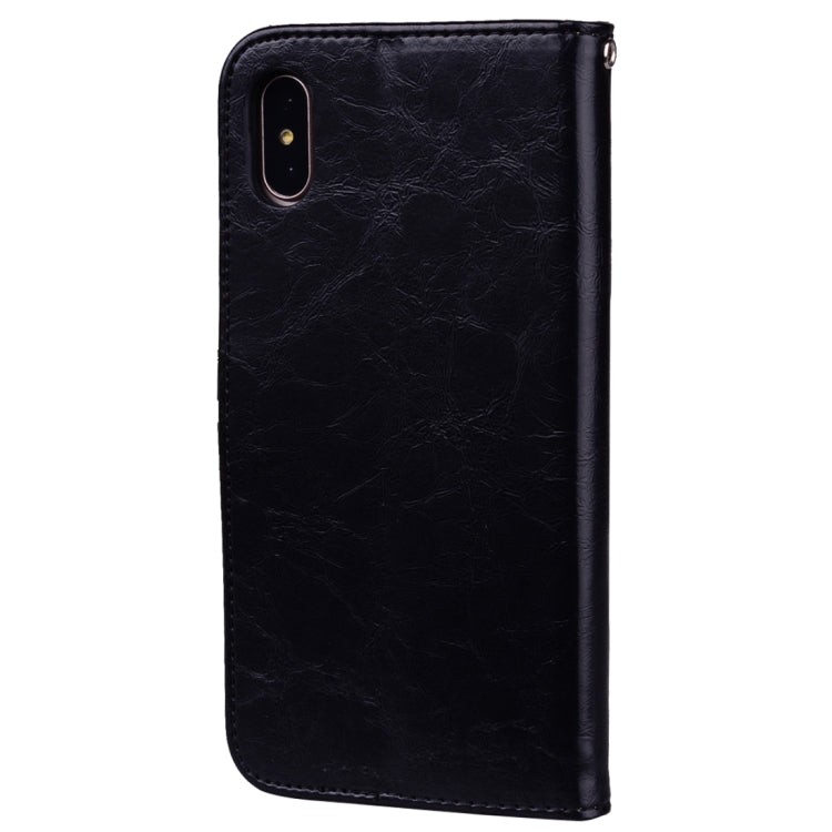 สำหรับ iPhone X / XS รูปแบบธุรกิจน้ำมันขี้ผึ้งเนื้อซองหนังพลิกแนวนอนพร้อมตัวยึดและช่องเสียบการ์ดและกระเป๋าสตางค์, For iPhone X