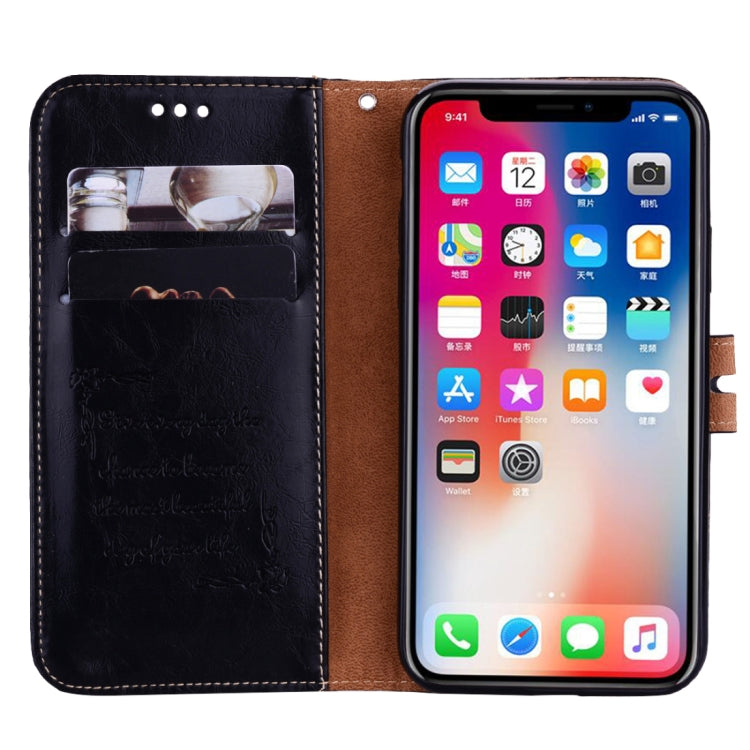 สำหรับ iPhone X / XS รูปแบบธุรกิจน้ำมันขี้ผึ้งเนื้อซองหนังพลิกแนวนอนพร้อมตัวยึดและช่องเสียบการ์ดและกระเป๋าสตางค์, For iPhone X