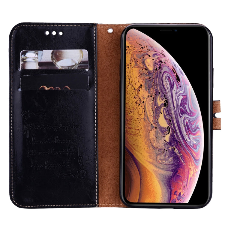 สำหรับ iPhone XS Max รูปแบบธุรกิจน้ำมันขี้ผึ้งเนื้อซองหนังพลิกแนวนอนพร้อมตัวยึดและช่องเสียบการ์ดและกระเป๋าสตางค์, For iPhone XS Max