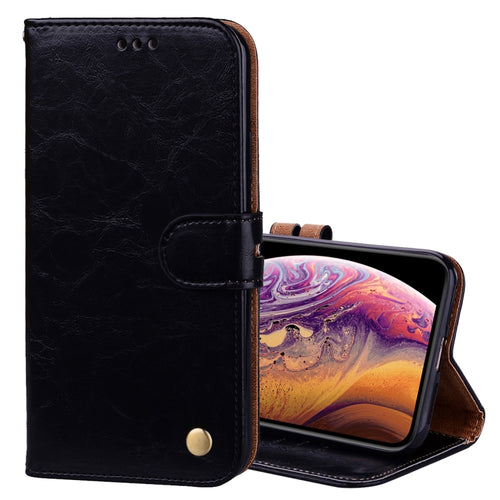 สำหรับ iPhone XS Max รูปแบบธุรกิจน้ำมันขี้ผึ้งเนื้อซองหนังพลิกแนวนอนพร้อมตัวยึดและช่องเสียบการ์ดและกระเป๋าสตางค์, For iPhone XS Max