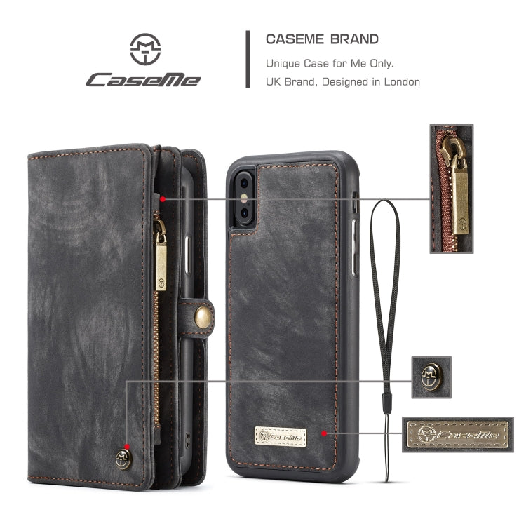 สำหรับ iPhone XS Max CaseMe ซองหนังพลิกแนวนอนมัลติฟังก์ชั่นที่ถอดออกได้พร้อมช่องเสียบการ์ดและผู้ถือและกระเป๋าสตางค์ซิปและกรอบรูป, For iPhone XS Max