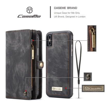 สำหรับ iPhone XS Max CaseMe ซองหนังพลิกแนวนอนมัลติฟังก์ชั่นที่ถอดออกได้พร้อมช่องเสียบการ์ดและผู้ถือและกระเป๋าสตางค์ซิปและกรอบรูป, For iPhone XS Max