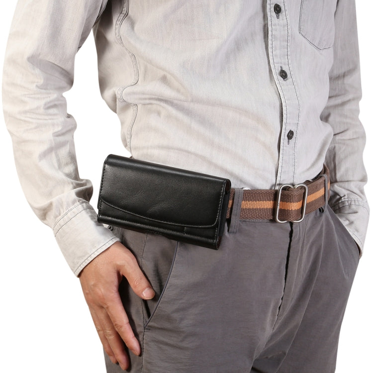 Lambskin วงยืดหยุ่นผู้ชาย 5.7-6.0 นิ้วโทรศัพท์มือถือสากลแขวนเอวซองหนังพร้อมช่องเสียบการ์ดสำหรับ iPhone XS Max / 8 Plus / 7 Plus / Honor 8X และโทรศัพท์มือถือ 5.7-6.0 นิ้วอื่น ๆ