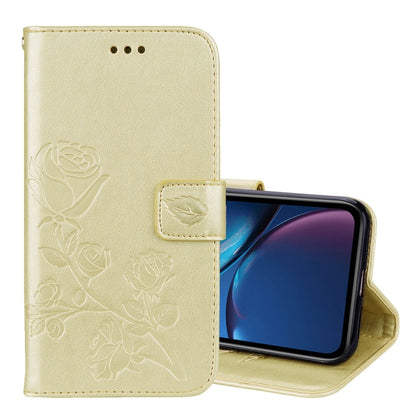สำหรับ iPhone XR ซองหนัง PU แบบพลิกแนวนอนลายกุหลาบพร้อมตัวยึดและช่องเสียบการ์ดและกระเป๋าสตางค์, For XR