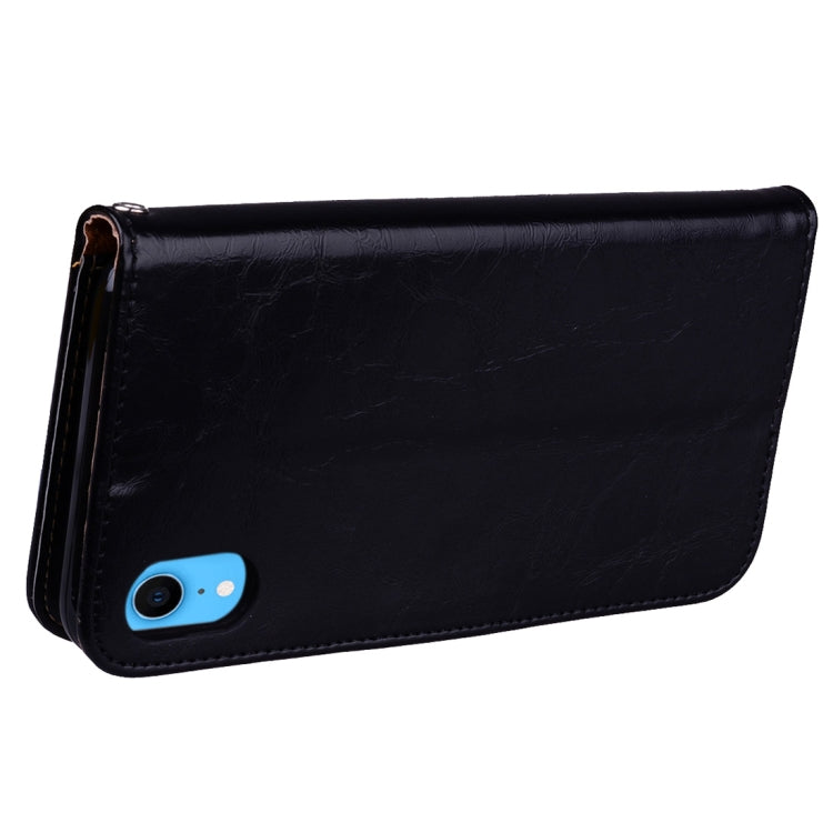 สำหรับ iPhone XR รูปแบบธุรกิจน้ำมันขี้ผึ้งเนื้อซองหนังพลิกแนวนอนพร้อมตัวยึดและช่องเสียบการ์ดและกระเป๋าสตางค์, For iPhone XR