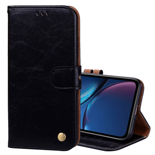สำหรับ iPhone XR รูปแบบธุรกิจน้ำมันขี้ผึ้งเนื้อซองหนังพลิกแนวนอนพร้อมตัวยึดและช่องเสียบการ์ดและกระเป๋าสตางค์, For iPhone XR