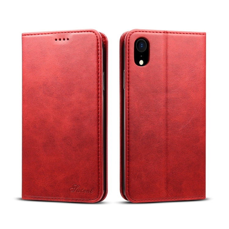 สำหรับ iPhone XR Suteni ซองหนังพลิกแนวนอนเนื้อลูกวัวพร้อมตัวยึดและช่องเสียบการ์ดและกระเป๋าสตางค์, iPhone XR