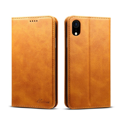 สำหรับ iPhone XR Suteni ซองหนังพลิกแนวนอนเนื้อลูกวัวพร้อมตัวยึดและช่องเสียบการ์ดและกระเป๋าสตางค์, iPhone XR