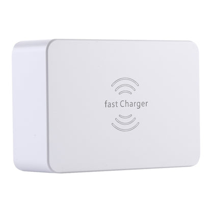 WLX818F 6 in 1 10W QC3.0 การชาร์จแบบไร้สาย USB-C / Type-C + 4 พอร์ต USB ที่ชาร์จพร้อมหน้าจอแสดงผล LCD อัจฉริยะ, ปลั๊ก EU / AU, EU / AU Plug (White)