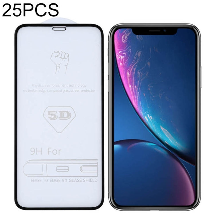 สำหรับ iPhone XR 25 ชิ้น 9H 5D เต็มกาวเต็มหน้าจอฟิล์มกระจกนิรภัย, For iPhone XR (25 PCS)