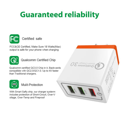 AR-QC-03 2.1A 3 พอร์ต USB ที่ชาร์จแบบชาร์จไฟแบบรวดเร็ว, ปลั๊ก US, AR-QC-03 US, AR-QC-03 US Plug Blue