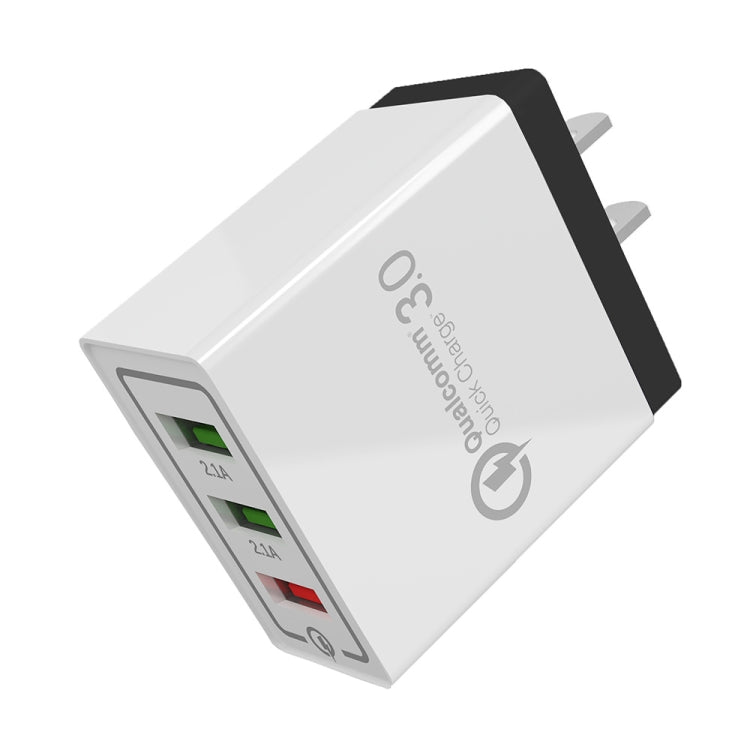 AR-QC-03 2.1A 3 พอร์ต USB ที่ชาร์จแบบชาร์จไฟแบบรวดเร็ว, ปลั๊ก US, AR-QC-03 US, AR-QC-03 US Plug Blue