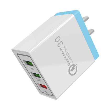 AR-QC-03 2.1A 3 พอร์ต USB ที่ชาร์จแบบชาร์จไฟแบบรวดเร็ว, ปลั๊ก US, AR-QC-03 US, AR-QC-03 US Plug Blue
