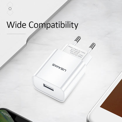 USAMS US-CC075 T18 2.1A ที่ชาร์จสำหรับเดินทาง USB เดี่ยว ปลั๊ก EU, EU Plug
