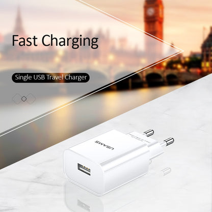 USAMS US-CC075 T18 2.1A ที่ชาร์จสำหรับเดินทาง USB เดี่ยว ปลั๊ก EU, EU Plug